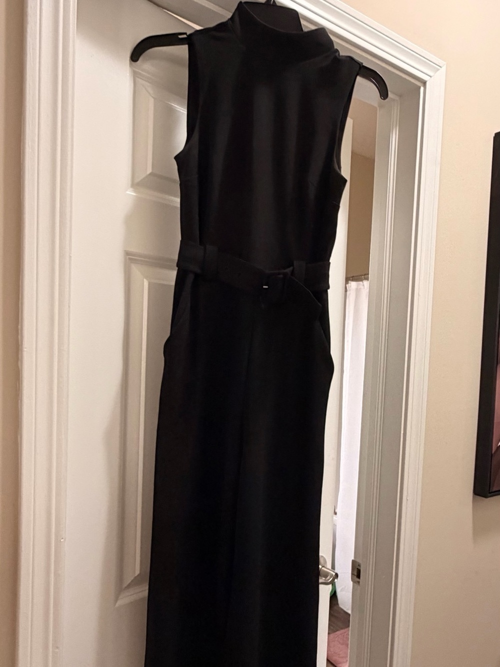 Express Black Sleeveless Belted Jumpsuit